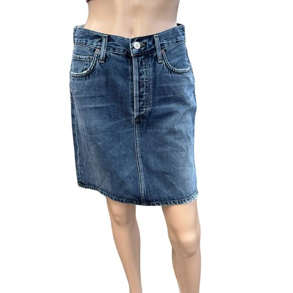 New Citizens of Humanity Premium Vintage Lorelle Piece Out Denim Mini Skirt 27 - Picture 1 of 13